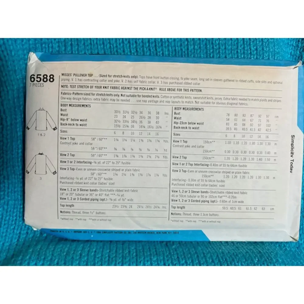 Simplicity 6588 pattern polo top size 10 12 14